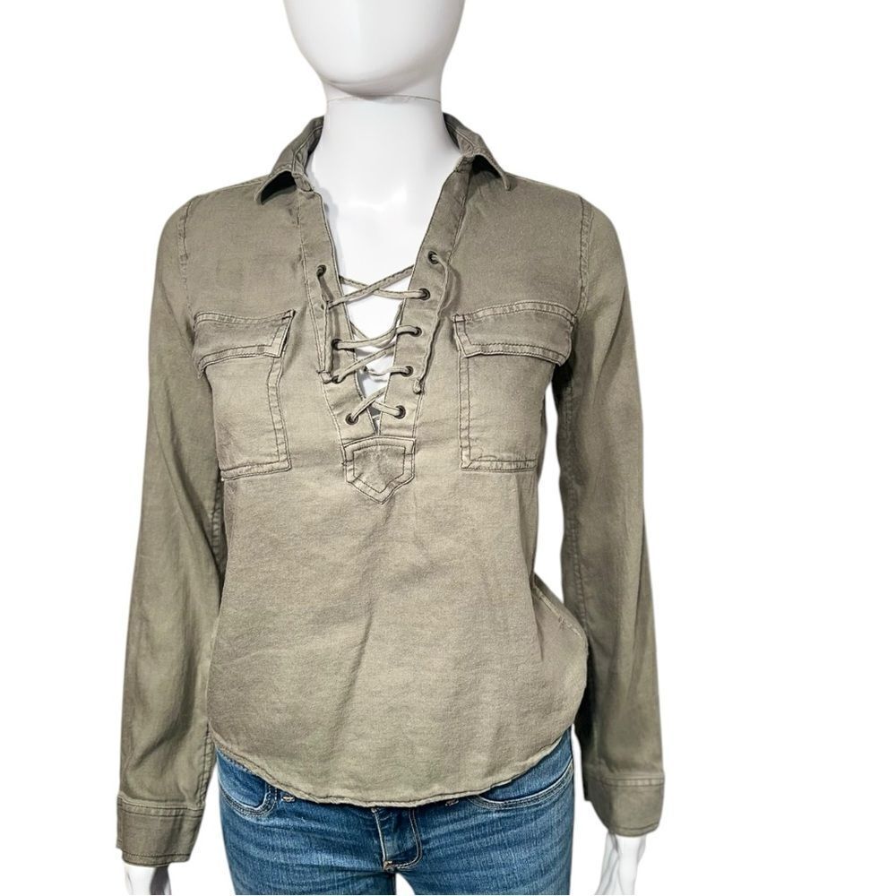 Olive Green Laced V-Neck Shirt (XXS)